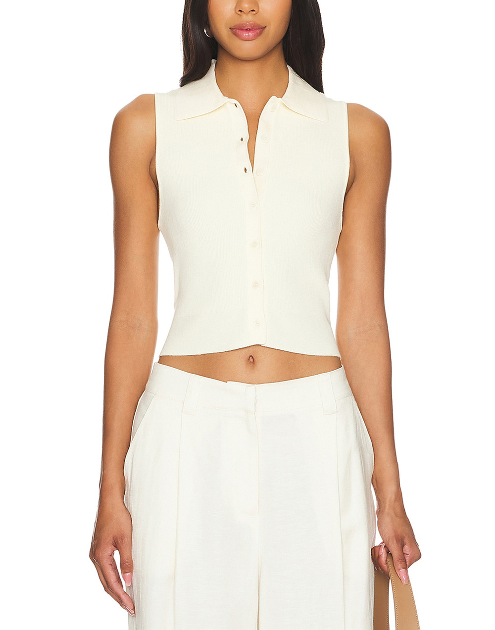Lovers And Friends Ribbed Cream Esti Sleeveless Polo Top Size XS NWT